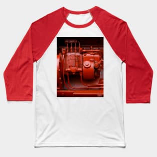 Red Tractor Motor. Vintage diesel Engine Portrait Baseball T-Shirt